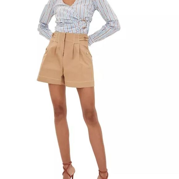 Veronica Beard Jaffe Buckled High Waisted Tailored Short in Khaki 14 MWT $385